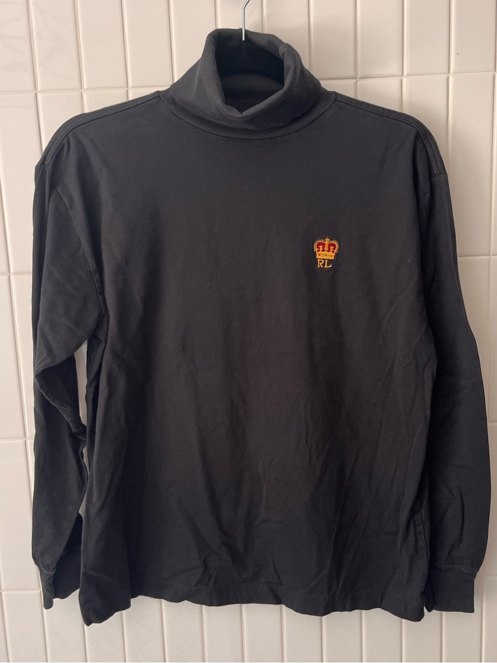Vintage Ralph Lauren Turtleneck Black Crown RL Crest Cotton